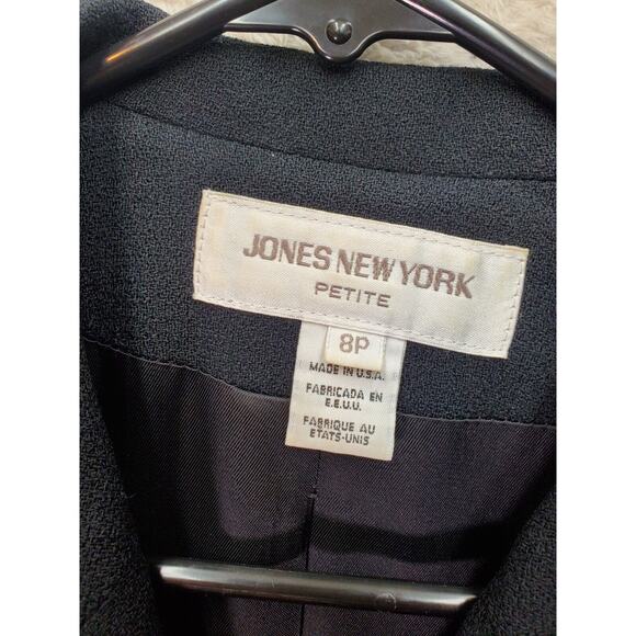 Jones New York Blazer Jacket Women Petite 8 Black Wool Notch Collar Button Front - Picture 7 of 9